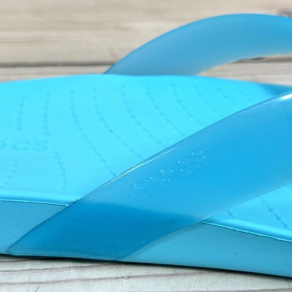Crocs Sandals Womens 9 Blue Splash Glossy Flip Flop Neptune Thong Beach Pool EUC - Picture 11 of 14